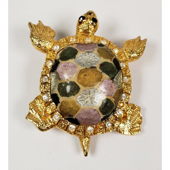 Vintage 1980 St. John Signed Gold Tone  And Rhinestone Elegant Turtle Brooch Pin - Picture 10 of 14